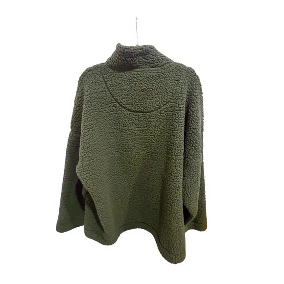 Aerie Sherpa Teddy Fleece Half Zip Pullover Hoodie Forest Green XXL Sweatshirt - Picture 3 of 7